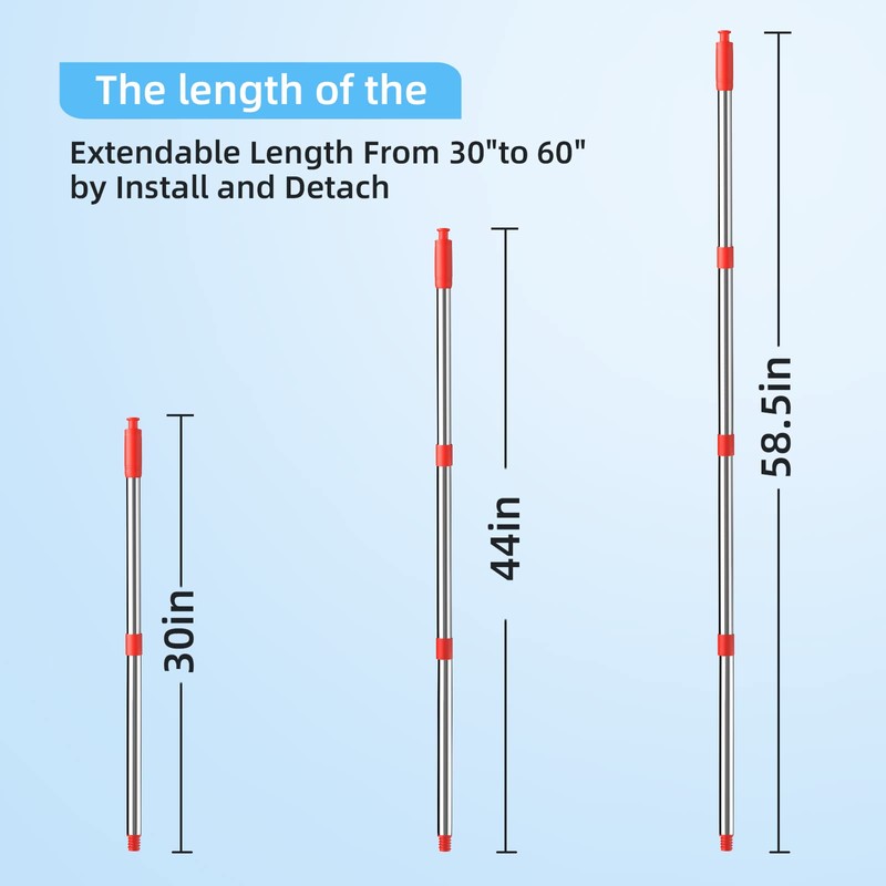 4-Section Spin Mop Replacement Handle，2.5-to-5 Foot Mop Stick Compatible with