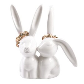 Yundu Ceramics Bunny - Soporte para anillos de joyería de conejo, soporte para anillos de compromiso de boda, soporte para joyas, bonita decoración de