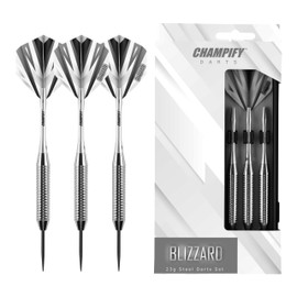 Champify *NEW 23g Brass Darts Set "Blizzard" with Steel Tip | 3 Darts with 6 Shafts & Flights | Includes Other Accessories | Darts with Steel Tips Ideal for Darts Beginners