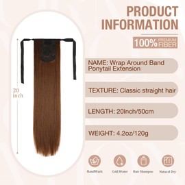 Qunlinta Ponytail Extension, Pony Tails Hair Extensions Clip Ins Wrap Around Band Hair Pieces for Women Synthetic Soft Fake Ponytails Straight Light Auburn