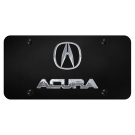 Au-tomotive Gold Compatible for Acura Chrome Logo and Name on Black License Plate