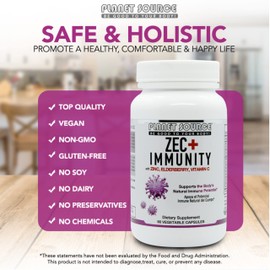 Planet Source ZEC+ Immunity - Adult Vitamins with Zinc, Elderberry, and Vitamin C - Natural Elderberry Immune Support Supplement for Healthy Living - 90 Count Veggie Capsules