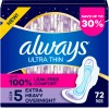 Always Ultra Thin Extra Heavy Overnight Pads with Wings, Size