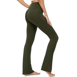 Conceited Womens Flared Leggings for Women - Yoga Pants - Tummy Control - High Waist - Workout - Gym - Army Green - Large