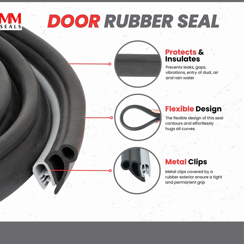 Light Gray Door Rubber Seal Large Grip Range 61/64" Bulb