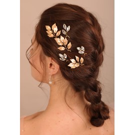 Kercisbeauty Juego de 6 horquillas para el pelo de boda de hoja dorada para novia, dama de honor, bohemio, hecho a mano, juego de piezas para el pelo (dorado)