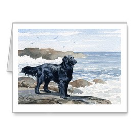 DJ Rogers Fine Art Flat Coated Retriever at the Beach - Set of 10 Note Cards With Envelopes