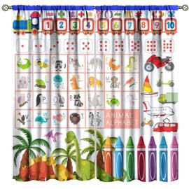 Alphabet Classroom Decor Curtains,ABC Cartoon Colourful Dinosaur Fun Car Alphabet Education Learning Print Rod Pocket Window Treatments Drapes for Baby Boys Girls Bedroom Nursery 42"W X 45"L