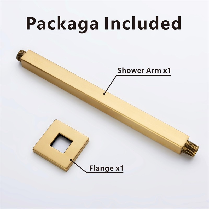 12 Inches Square Ceiling Mount Shower Arm and Flange, Champagne