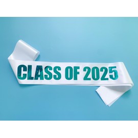 Conggluuo Class of 2025 Sash, 2PCS White Sash with Blue Foil Letters Cheerleader Senior Sash 2025 for Graduation Party Supplies White Blue 2pcs