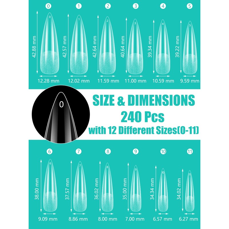 Deciniee Nail Tips, Pack of 240 Full Coverage Square Straight