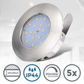 LED recessed spotlight bathroom | dimmable | recessed light | round ceiling light | kitchen | ultra flat | set of 5 warm white I 5 x 5.5 W I 230 V I IP44 I diameter 75 mm