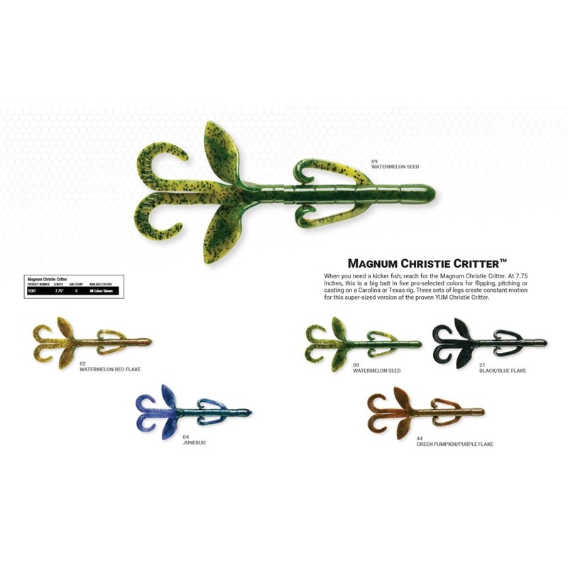 Yum YCR444 Christie Critter Soft Fishing Bait, Green Pumpkin/Purple Flake