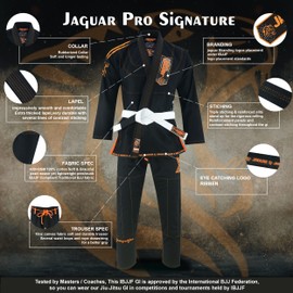 Jaguar Pro Signature IBJJF Compliant- Brazilian Jiu Jitsu BJJ Kimono Gi Uniform Unisex - Free White Belt (Black, K-3)