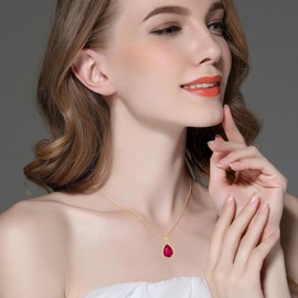 VONSSY Women's Necklace Gemstone Pendant Necklace | Oval Teardrop Pear Crystal Ruby Emerald Sapphire Birthstone Necklace | Platinum Silver Jewellery Gift, White Gold, Cubic Zirconia