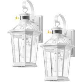 VIANIS Motion Sensor Exterior Light Fixture, Dusk to Dawn Outdoor Wall Lighting, 2 Pcs White Modern Front Porch Light for House, 100% Anti-Rust Aluminum Outside Wall Sconce for Garage, Entryway