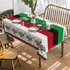 Horaldaily Kwanzaa Tablecloth 60×104 Inch Square, Kinara African American Heritage Candles Festival Washable Table Cover for Party Picnic Dinner Decor