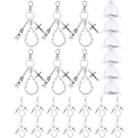 Blushtier 20 Set Holy Water Keychain Gift Bulk with Rosary Bead Crucifix Organza Bags Eyedropper Holy Water Bottles Container(White)