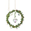Decorative Floral Crystal Suncatcher, Green Leaf Garland with Red Flowers
