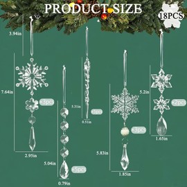 Wjelet 18pcs Clear Christmas Tree Pendants Acrylic Crystal Hanging with Lanyard Clear Christmas Tree Decorations for Christmas Tree Party Hanging Indoor Decoration Set (Snowflake Elements)