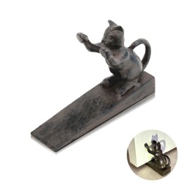 Tope de puerta en forma de gato para uso interior - Tope de puerta de gato de hierro fundido vintage resistente que no raya de 2.5 libras, accesorio p