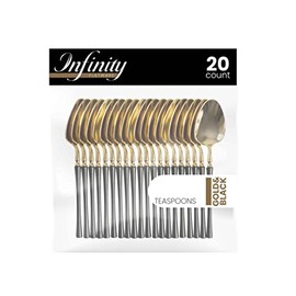 PlasticPro 20 Count Gold and Black Plastic Tea Spoons Premium Quality Heavy Duty Disposable Elegant Silverware Two Tone Tea Spoons for Party