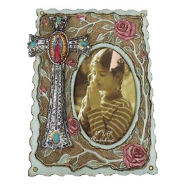 Ebros Gift Rustic Western Catholic Lady Of Grace Mother Mary Guadalupe Cross With Pink Roses 4X6 Picture Photo Frame Wall Or Desktop Easel Decorative Inspirational Accent