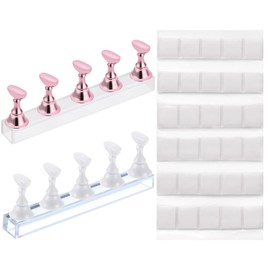 WeddHuis Set of 2 Acrylic Nails Art Practice Stand Magnetic Nail Tips Holder Training Fingernail Display Stand for Nail Tips Practice False Nail Manicure Tool (White and Rose Gold)