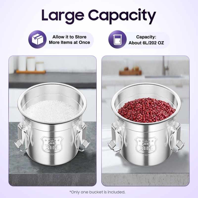 WANLECY 304 Stainless Steel Airtight Canister for Kitchen, 6L Stainless
