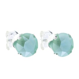 pewterhooter Women 925 Sterling Silver Crystal Stud Earrings (Mint green)