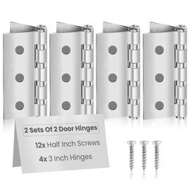 MSC Stainless Steel Door Hinges 3 Inch – Heavy Duty Folding Butt Hinge with Screws, Rust-Resistant, Smooth & Silent Movement, Ideal for Internal & External Doors, & Cabinets, 2 Pack, Silver