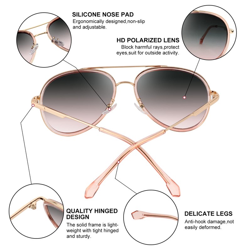 POLARKING Oversized Aviator Polarized Sunglasses for Women Men,Oval Double Bridge