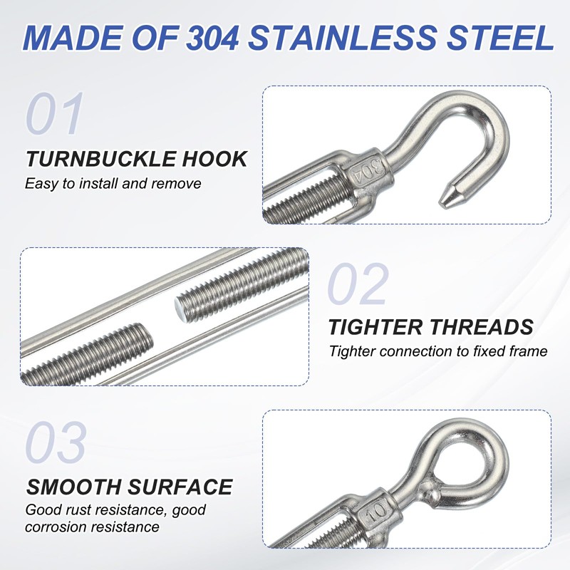 PATIKIL M4 Hook & Eye Turnbuckle, 3 Pcs Stainless Steel