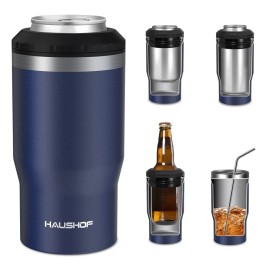 HAUSHOF 12oz Can Cooler 4 in 1 Insulated Stainless Steel Can Insulator Navy Blue