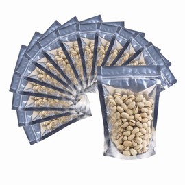 4CP 100 Packs Mylar Bags For Food, Mylar Bags With Clear Window, Freeze Dried Candy Bags, Reusable Storage Zipper Bag, Stand up Bags for Long Term Food Storage