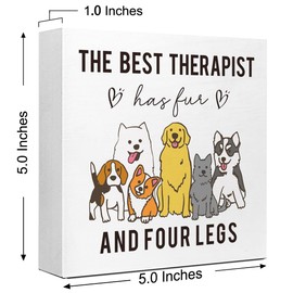 LVQHI Funny Dog Wood Sign, The Best Therapist has Fur and Four Legs, Modern Animal Wooden Sign for Home Office Desk, Dog Lover Gift