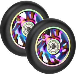 Pair 110mm Scooter Wheels with ABEC 9 Bearings Fit for Razor/Apollo/Cox Swain Stunt Scooters, Alloy Series Pro Stunt Scooter Wheel,2pcs Replacement PVC Roller Wheels,Stunt Scooter Wheel