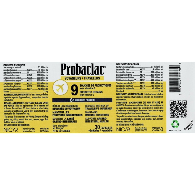 Probaclac Travelers Probiotics Reduce The Risk of Traveler's Diarrhea, Maintain