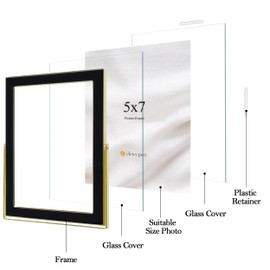eletecpro 5x7 Enamel Floating Picture Frame with 5.7" x 7.7" Real Double Glass Cover for Floating Effect, Black Floating Photo Frame for Tabletop, Display Multi-Size Photos and Artworks, Desk Decor