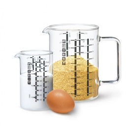 Simax Glass Measuring Cup, Durable Borosilicate Glass, Pack of 2 includes 32 oz and 16 oz Easy to Read Metric Measurements in Liter, Milliliter, Ounce, Sugar Grams, Drip Free Spout, Microwave Safe