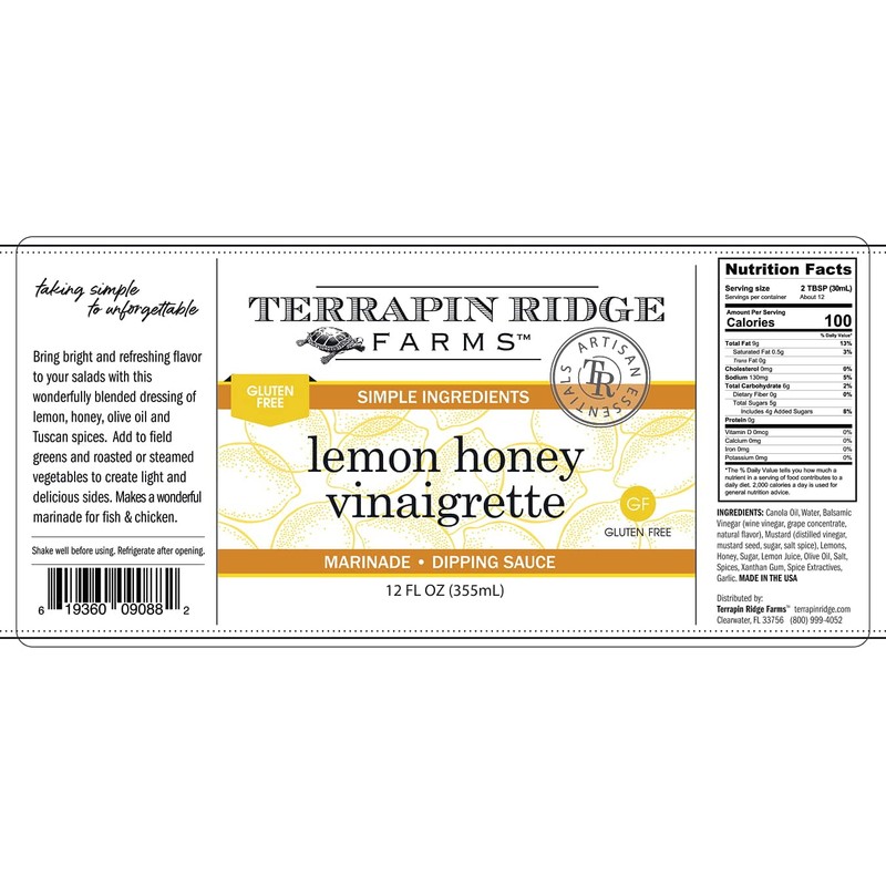 Terrapin Ridge Farms Gourmet Lemon Honey Vinaigrette Dressing - One