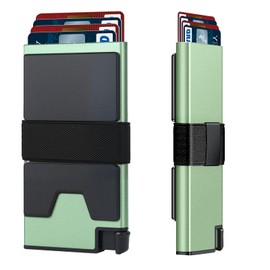 OIHCAZ Card Holder, Metal Card Holder RFID Blocking Pop Up Card Wallet Minimalist Wallet for Men Women Contactless Credit Card Protector & Blocker(Green, Large Capacity)