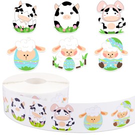 1000 Pcs Easter Stickers for Kids, 6 Design Cow Sheep Egg Stickers Self-Adhesive Waterproof Easter Decorations, Decorative Label for Gift Greeting Envelope Water Bottles Laptop
