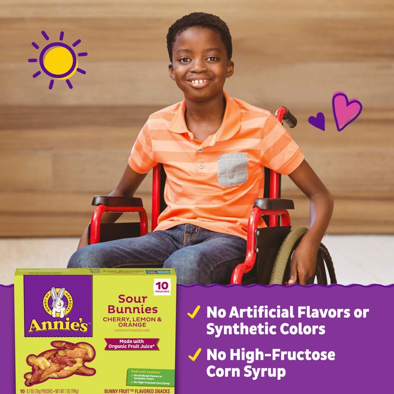 Annie's Sour Bunnies Fruit Flavored Snacks, Cherry, Lemon & Orange