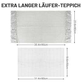Yonphy Rug Runner Hallway Washable Non-Slip 60 x 90 cm Hand-Woven Carpet Runner with Tassels for Living Room, Kitchen, Bedroom, with Rug Underlay (Light Grey)