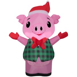 3.5' Gemmy Airblown Inflatable Christmas Pig in Green Vest Yard Decoration 880003