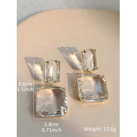 Vintage Square Shaped Dangle Earrings, Transparent Artificial Crystal Decor Drop Earrings, Fashionable Exquisite Earrings for Women As Gift, Elegant Jewelry for Party, Daily Decor