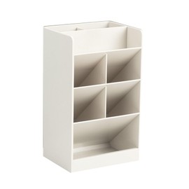 Tissting Pen Holder 4.7 x 3.5 x 8in Plastic Slanted Desk Pen Organizer with 5 Compartments, Pencil and Marker Storage Stand for School Office(White)