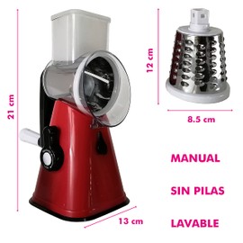 RD Royal Cook. Spirilizer Rebanadora de tambor, mandolina Manual de 3 cuchillas (ROJO)