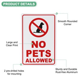 M METERXITY 1-Pack No Pets Allowed Sign, 14 x 10 Inch Rust Free No Dog Sign for Business Waterproof Aluminum Reflective Sign for Courtyard/Pool [Red on White]